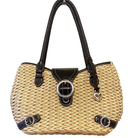 Vintage Brighton Woven Straw Basket Shoulder Handbag Purse Braided Weave Heart - Picture 1 of 11